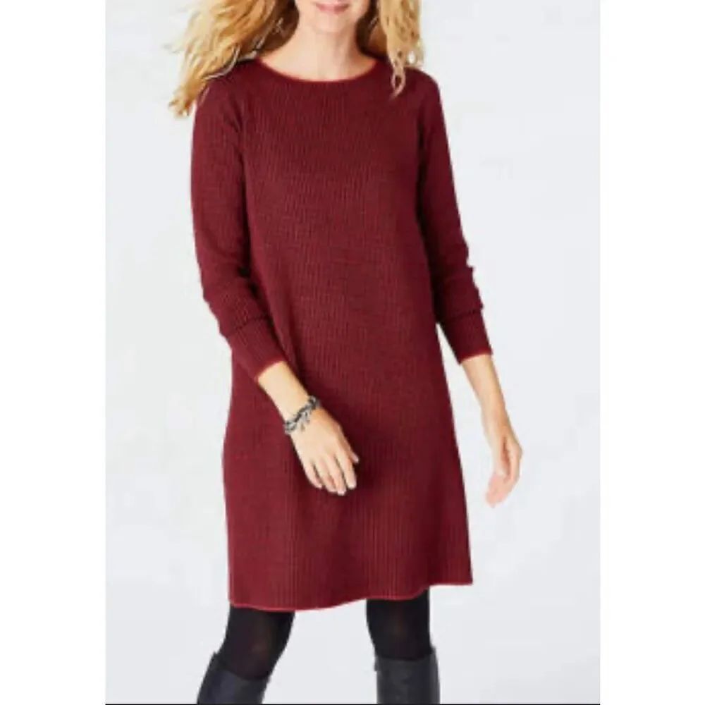 J.Jill burgundy cotton blend ribbed sweater dress xs